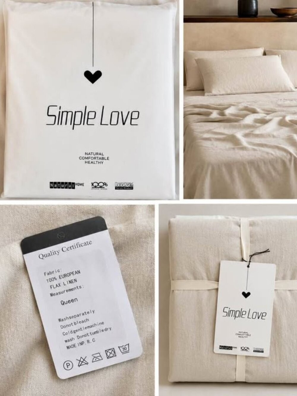 Simple Love NATURAL 100% European Flax Linen 4 PCS Sheet Set